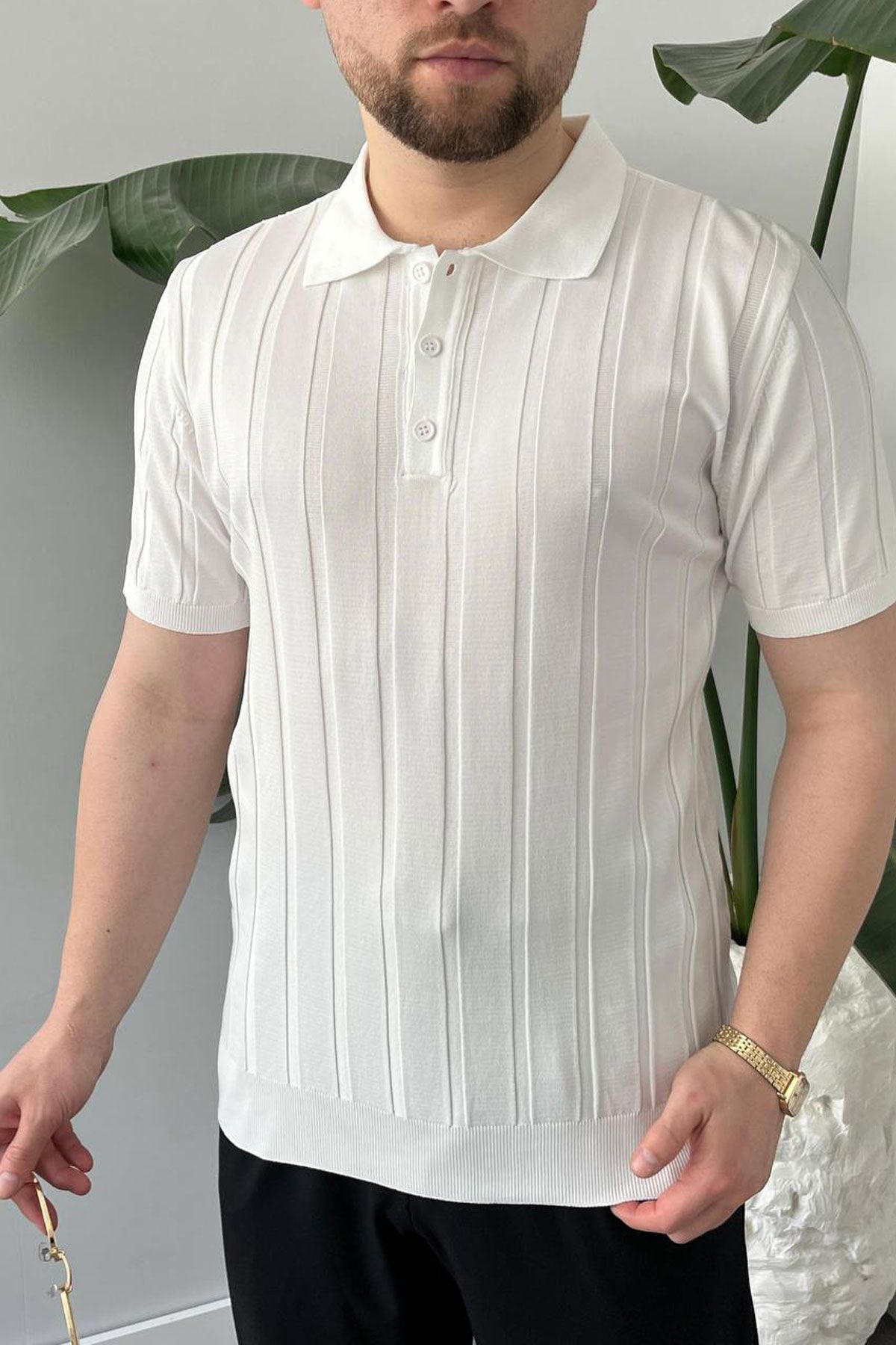 BayAygun 5050 Triko Dügmeli Polo Yaka Tshırt_Beyaz resmi