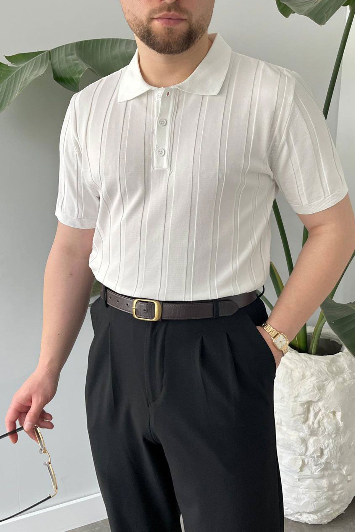 BayAygun 5050 Triko Dügmeli Polo Yaka Tshırt_Beyaz resmi