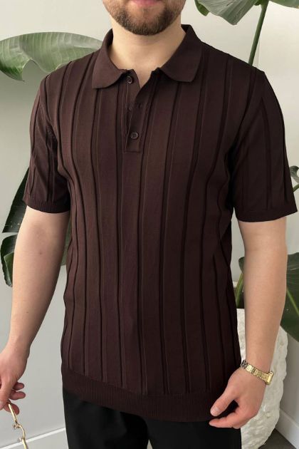 BayAygun 5050 Triko Dügmeli Polo Yaka Tshırt_Kahve resmi
