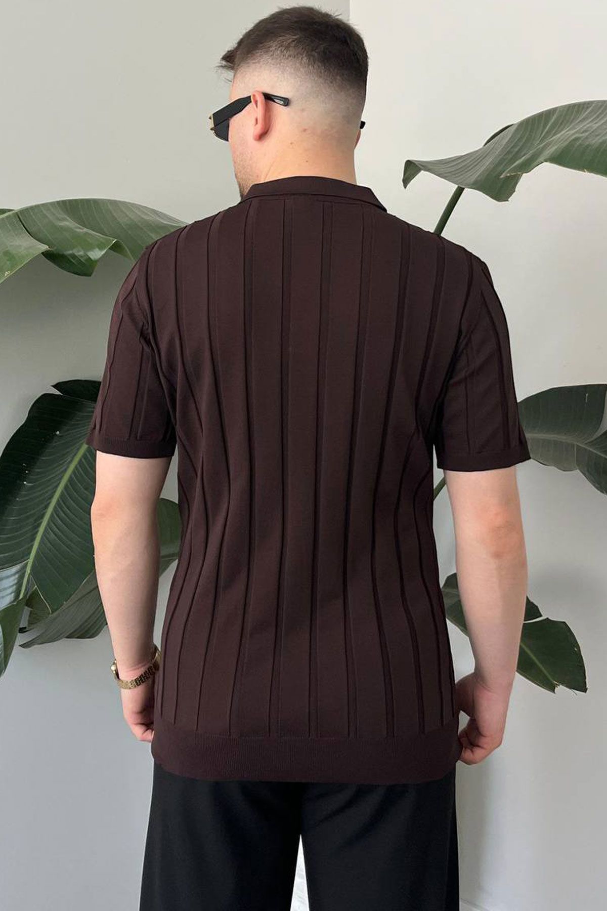 BayAygun 5050 Triko Dügmeli Polo Yaka Tshırt_Kahve resmi