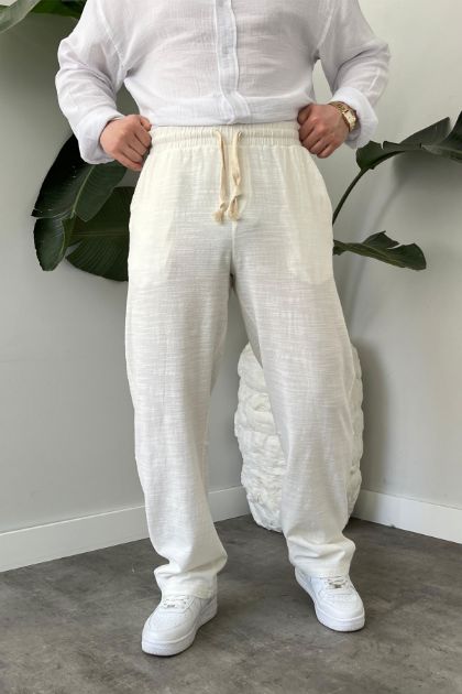 BayAygun 5070 Baggy Joger Keten Pantolon_Beyaz resmi
