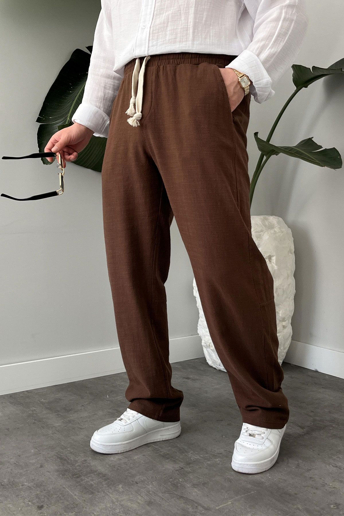 BayAygun 5070 Baggy Joger Keten Pantolon_Kahve resmi