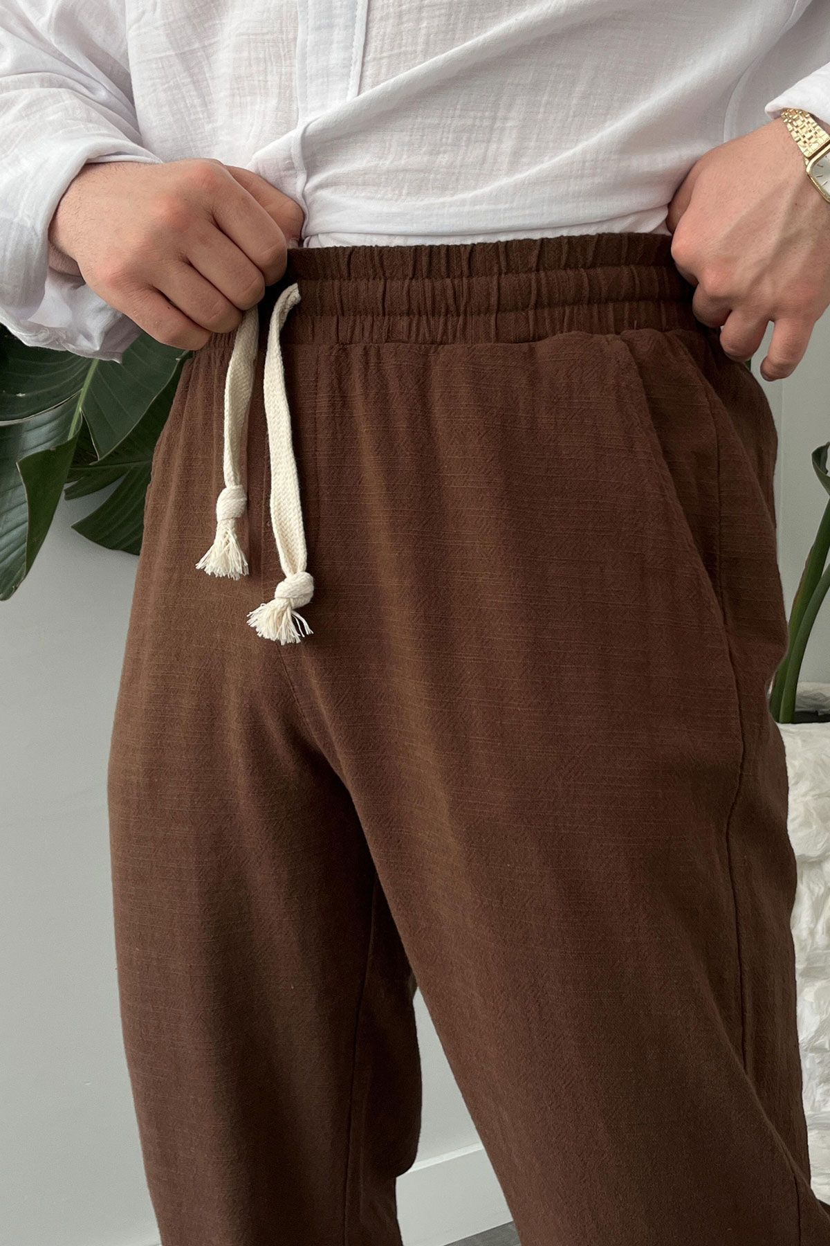 BayAygun 5070 Baggy Joger Keten Pantolon_Kahve resmi