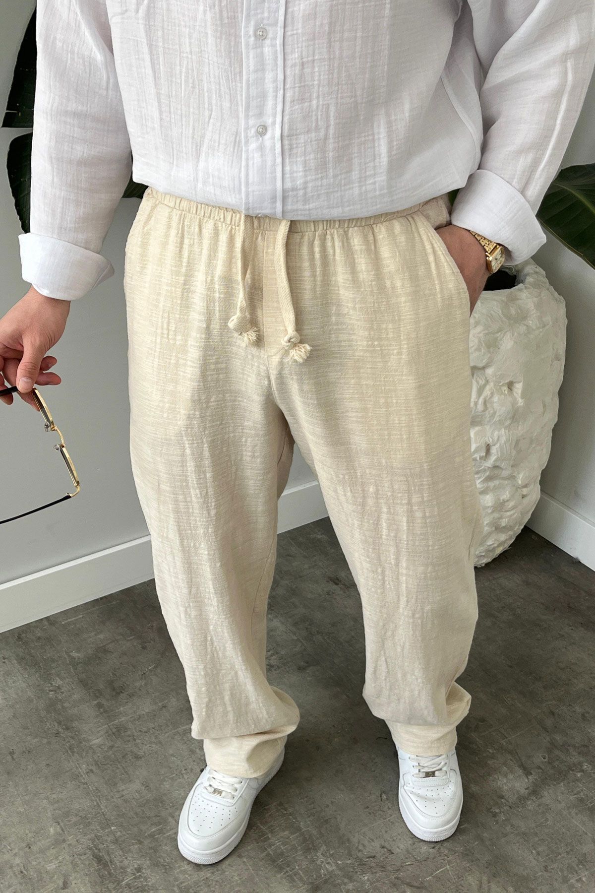BayAygun 5070 Baggy Joger Keten Pantolon_Bej resmi
