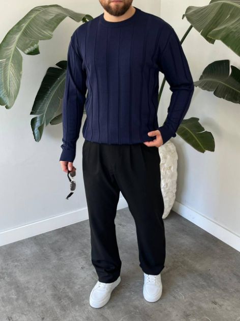 BayAygun 6350 Fitilli Bisiklet Yaka Kazak_Lacivert resmi