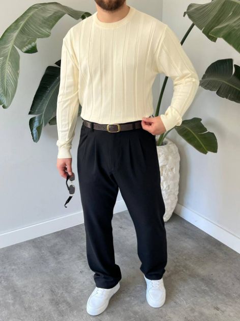 BayAygun 6350 Fitilli Bisiklet Yaka Kazak_Bej resmi