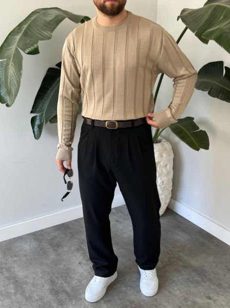 BayAygun 6350 Fitilli Bisiklet Yaka Kazak_Vizon resmi