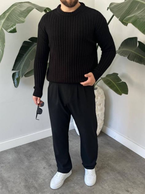 BayAygun 5102 Oversize Bisiklet Yaka Triko Kazak Kazak_Siyah resmi