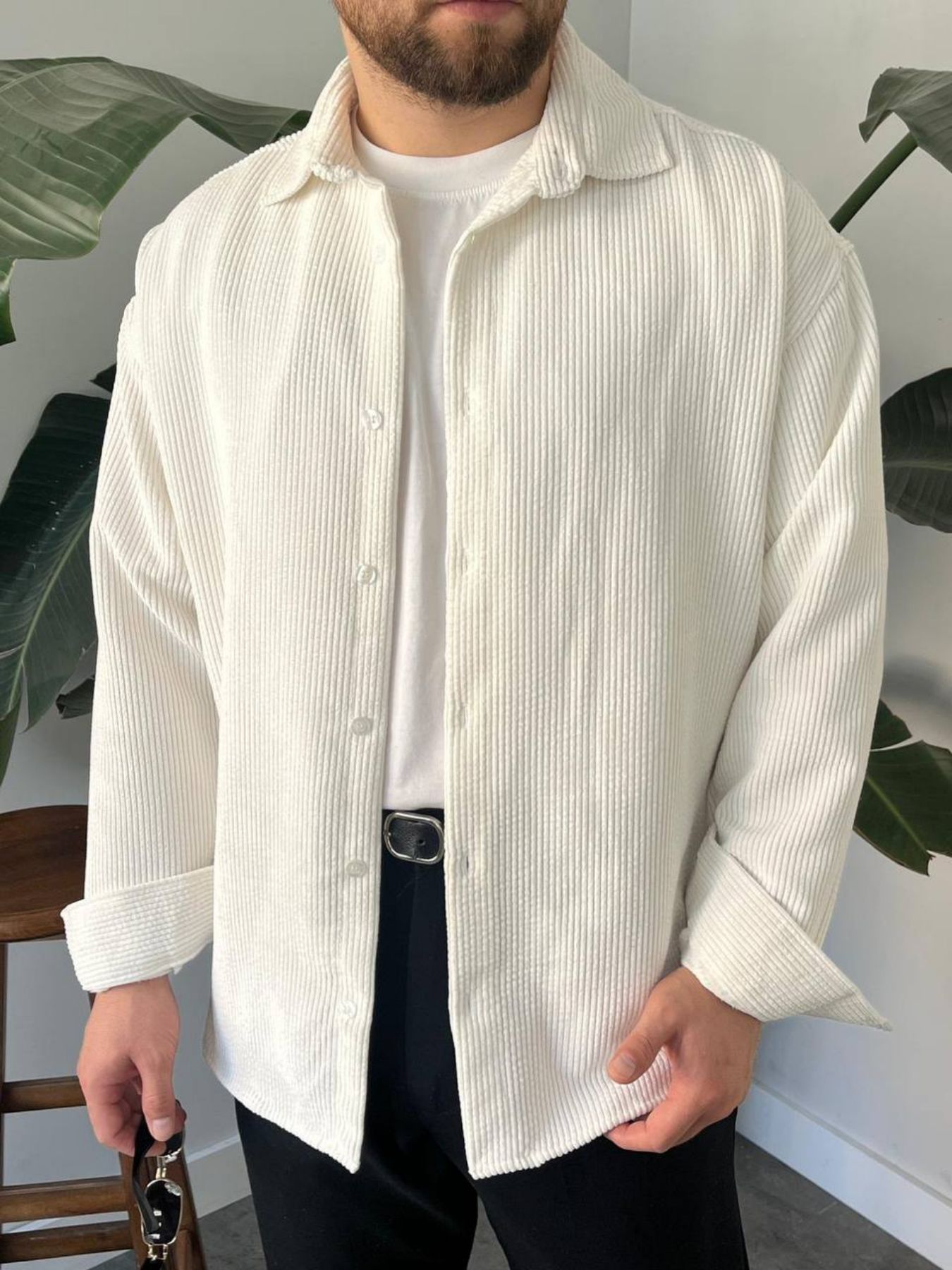 BayAygün 5103 Oversize Kadife Gomlek _Beyaz resmi