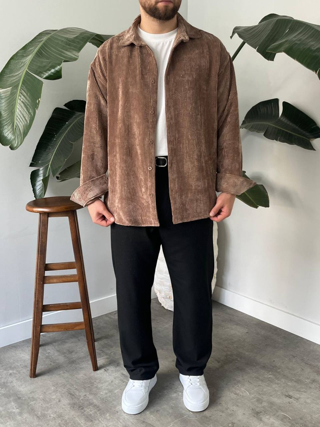 BayAygün 5103 Oversize Kadife Gomlek _Açık Kahve resmi