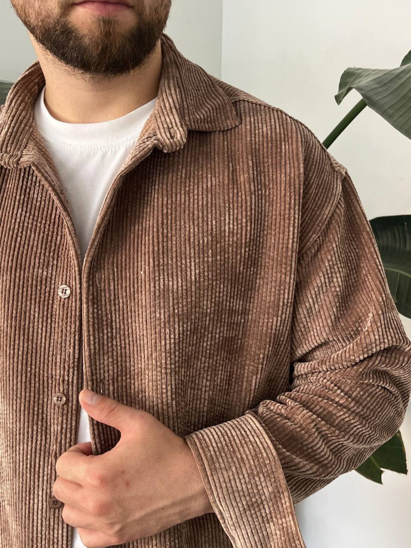 BayAygün 5103 Oversize Kadife Gomlek _Açık Kahve resmi