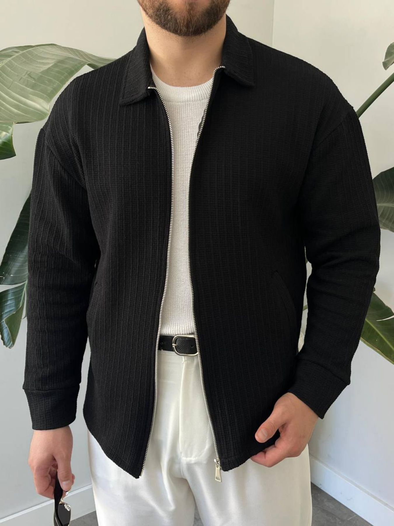 BayAygun 5104 Fermuarlı Yakalı Örme Mont _Siyah resmi