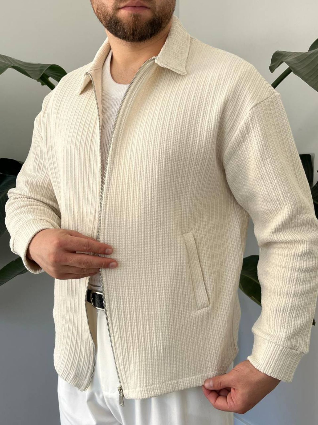 BayAygun 5104 Fermuarlı Yakalı Örme Mont _Bej resmi