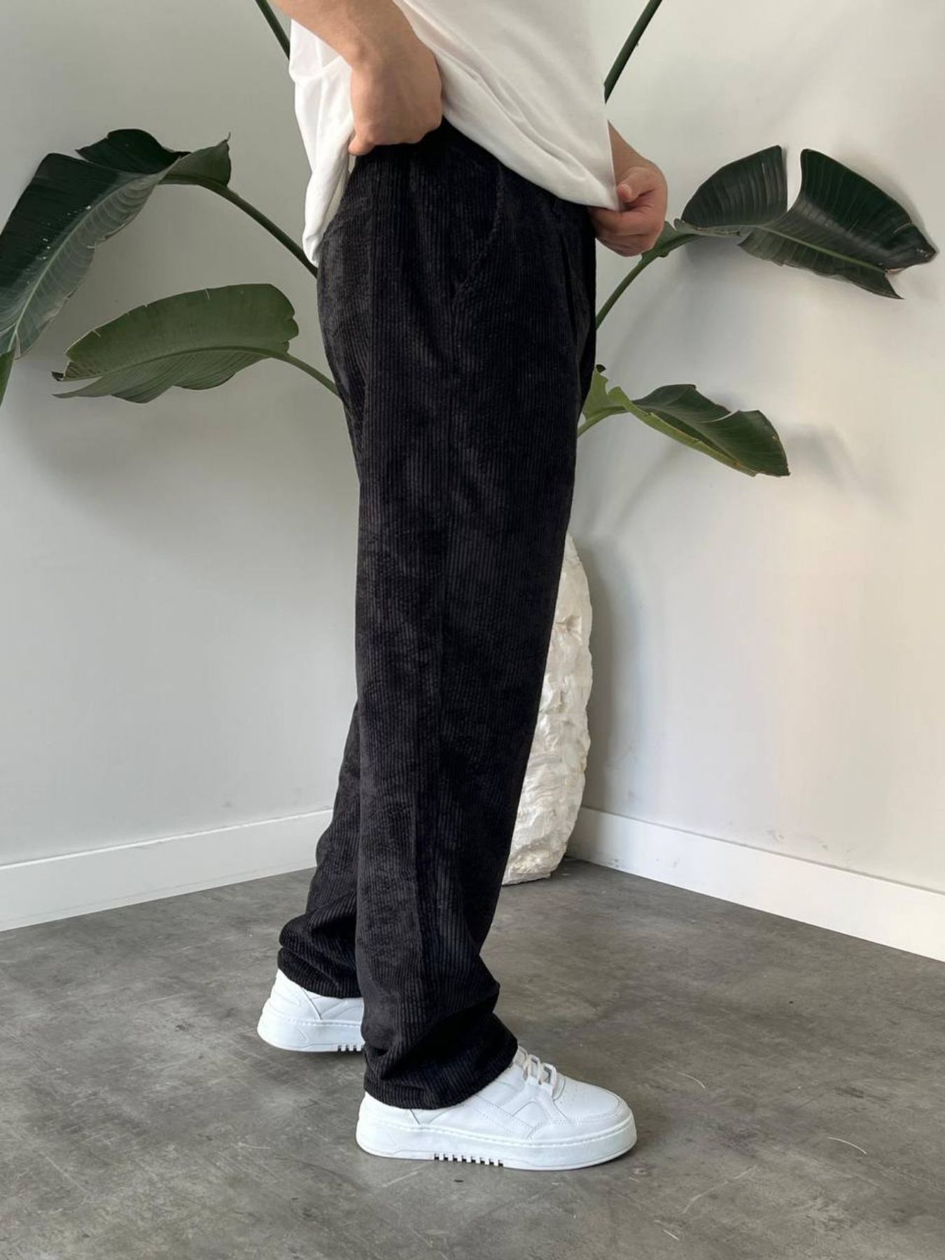 BayAygun 5113 Baggy Fitilli Kadife Pantolon_Siyah resmi