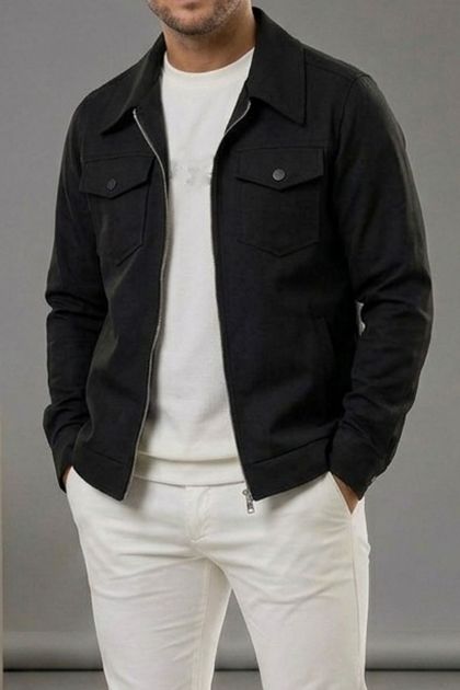 BayAygun 6019 Gabardin Yakalı Cepli Ceket _Siyah resmi