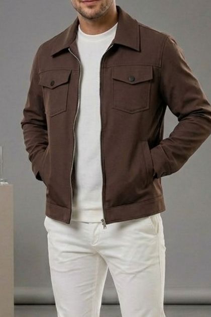 BayAygun 6019 Gabardin Yakalı Cepli Ceket _Kahve resmi