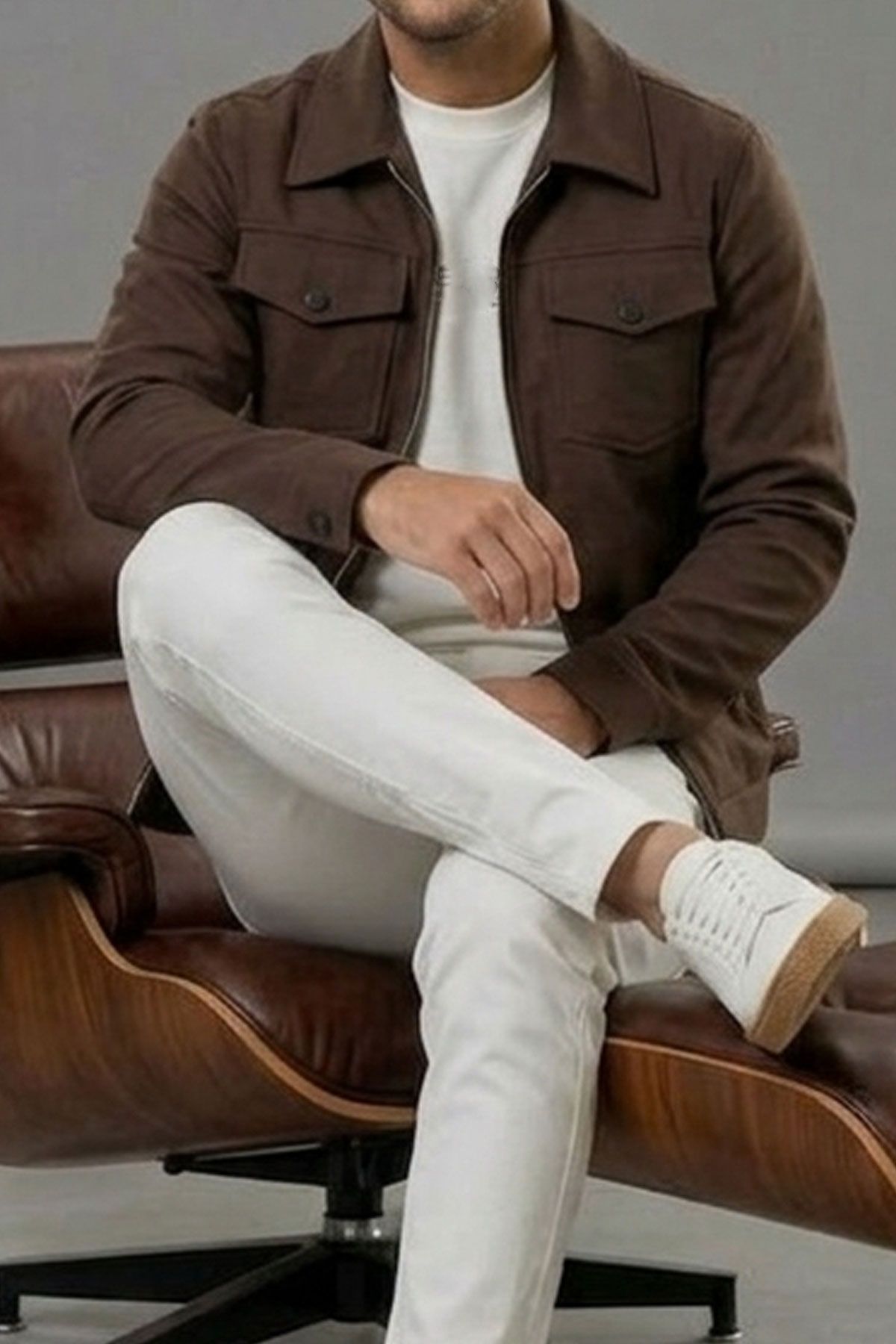 BayAygun 6019 Gabardin Yakalı Cepli Ceket _Kahve resmi