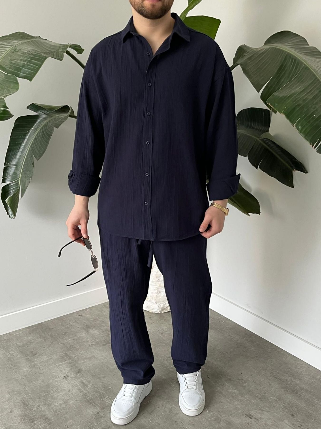 BayAygün 6020 Krinkıl Rahat Kalıp Alt Ust Takım _Lacivert resmi