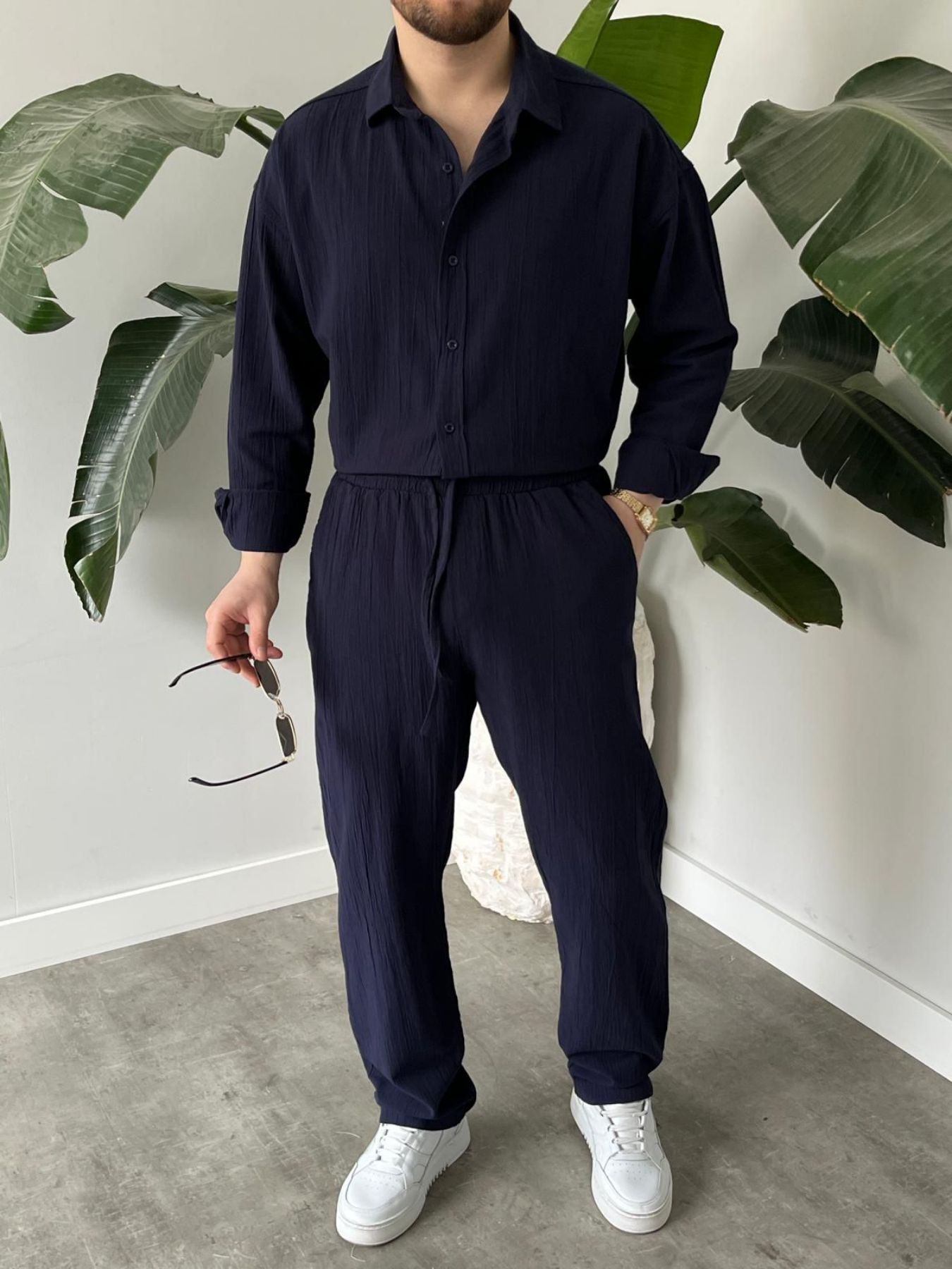 BayAygün 6020 Krinkıl Rahat Kalıp Alt Ust Takım _Lacivert resmi