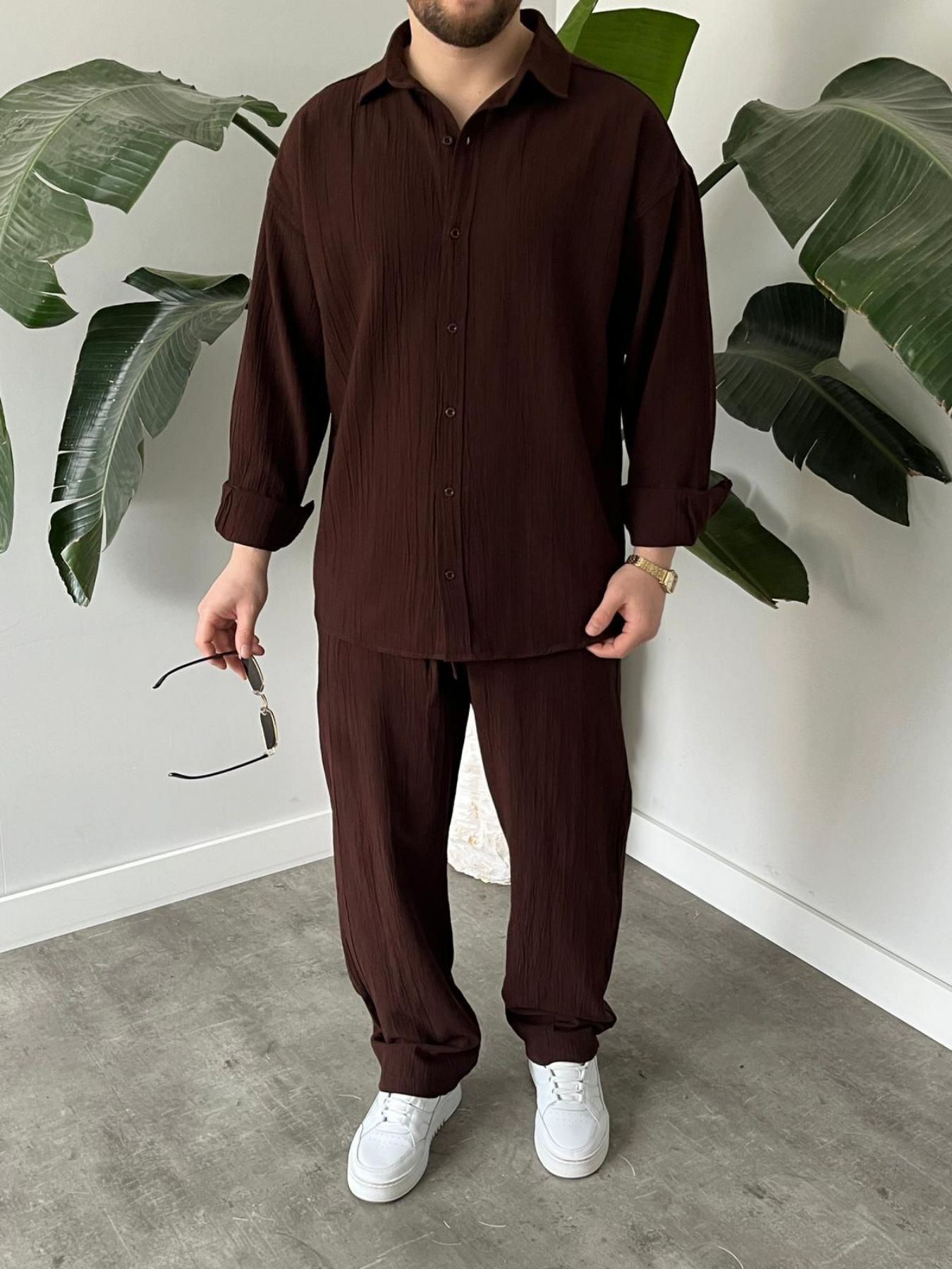 BayAygün 6020 Krinkıl Rahat Kalıp Alt Ust Takım _Kahve resmi