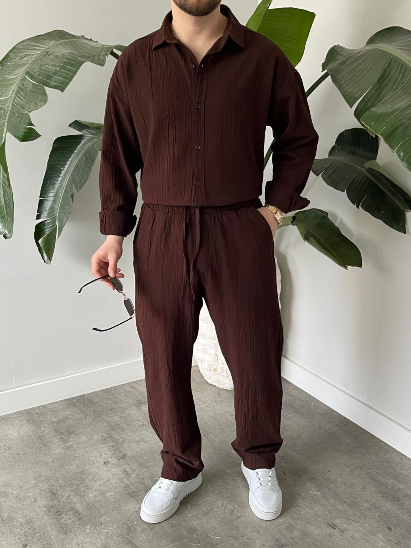 BayAygün 6020 Krinkıl Rahat Kalıp Alt Ust Takım _Kahve resmi