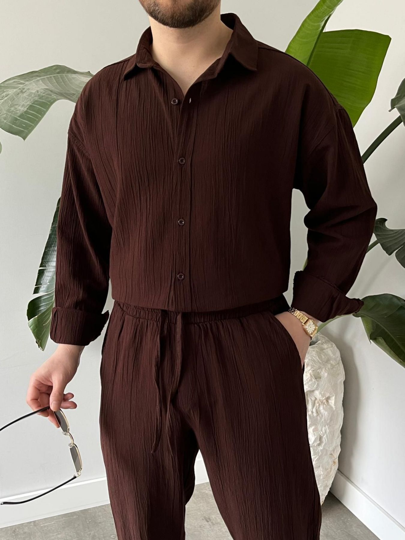 BayAygün 6020 Krinkıl Rahat Kalıp Alt Ust Takım _Kahve resmi