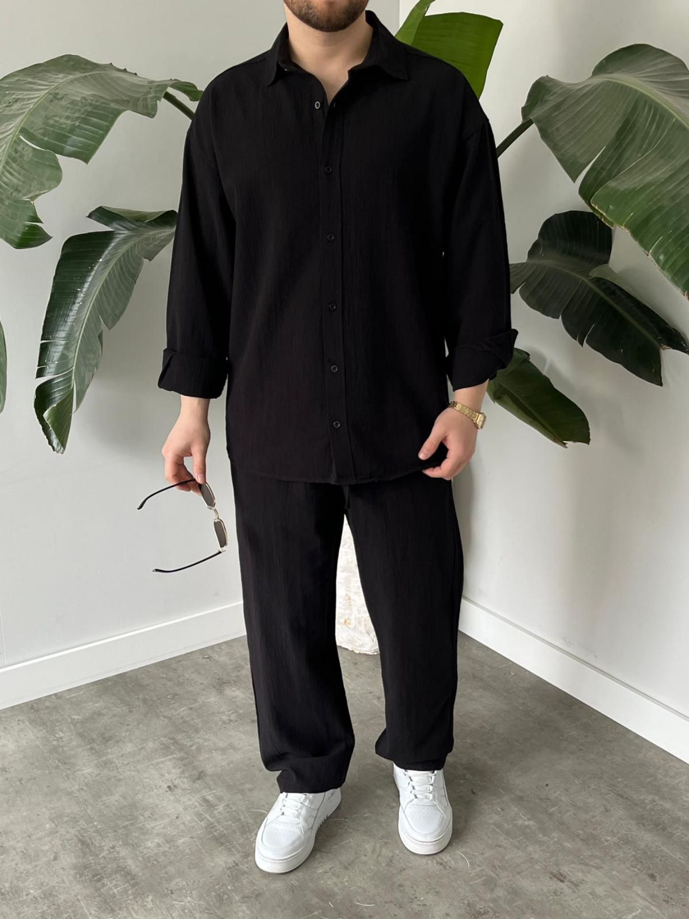 BayAygün 6020 Krinkıl Rahat Kalıp Alt Ust Takım _Siyah resmi