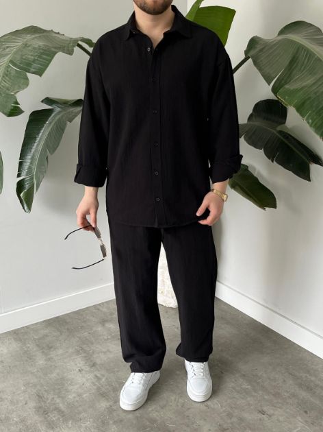 BayAygün 6020 Krinkıl Rahat Kalıp Alt Ust Takım _Siyah resmi