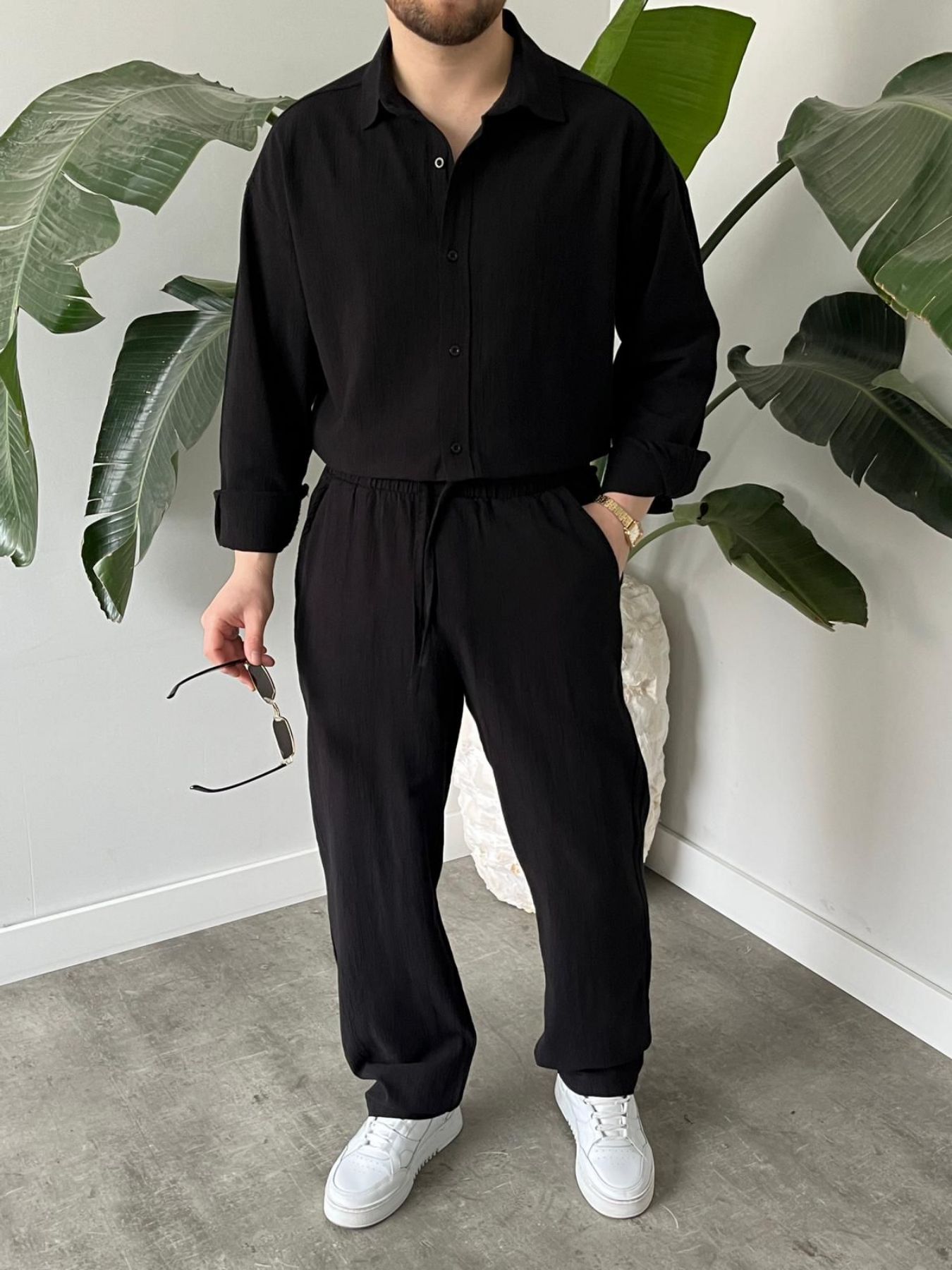 BayAygün 6020 Krinkıl Rahat Kalıp Alt Ust Takım _Siyah resmi