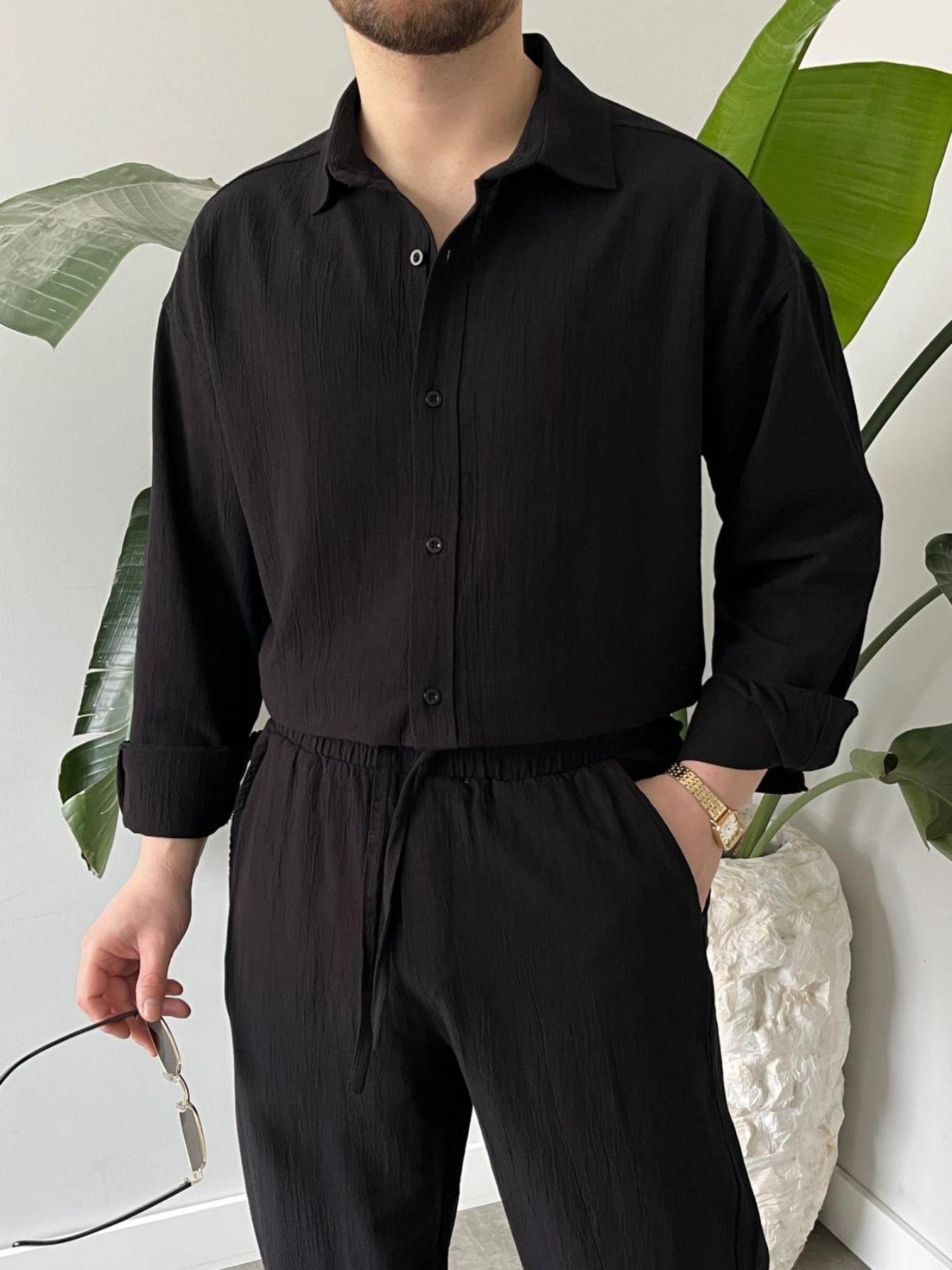 BayAygün 6020 Krinkıl Rahat Kalıp Alt Ust Takım _Siyah resmi